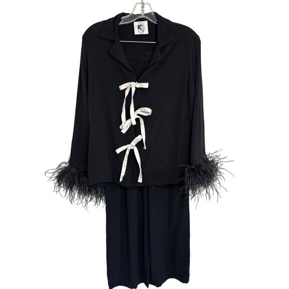 Sleeper Party Pajama Set Bows And Feathers in Black Small New Womens Pants Top - Picture 5 of 17